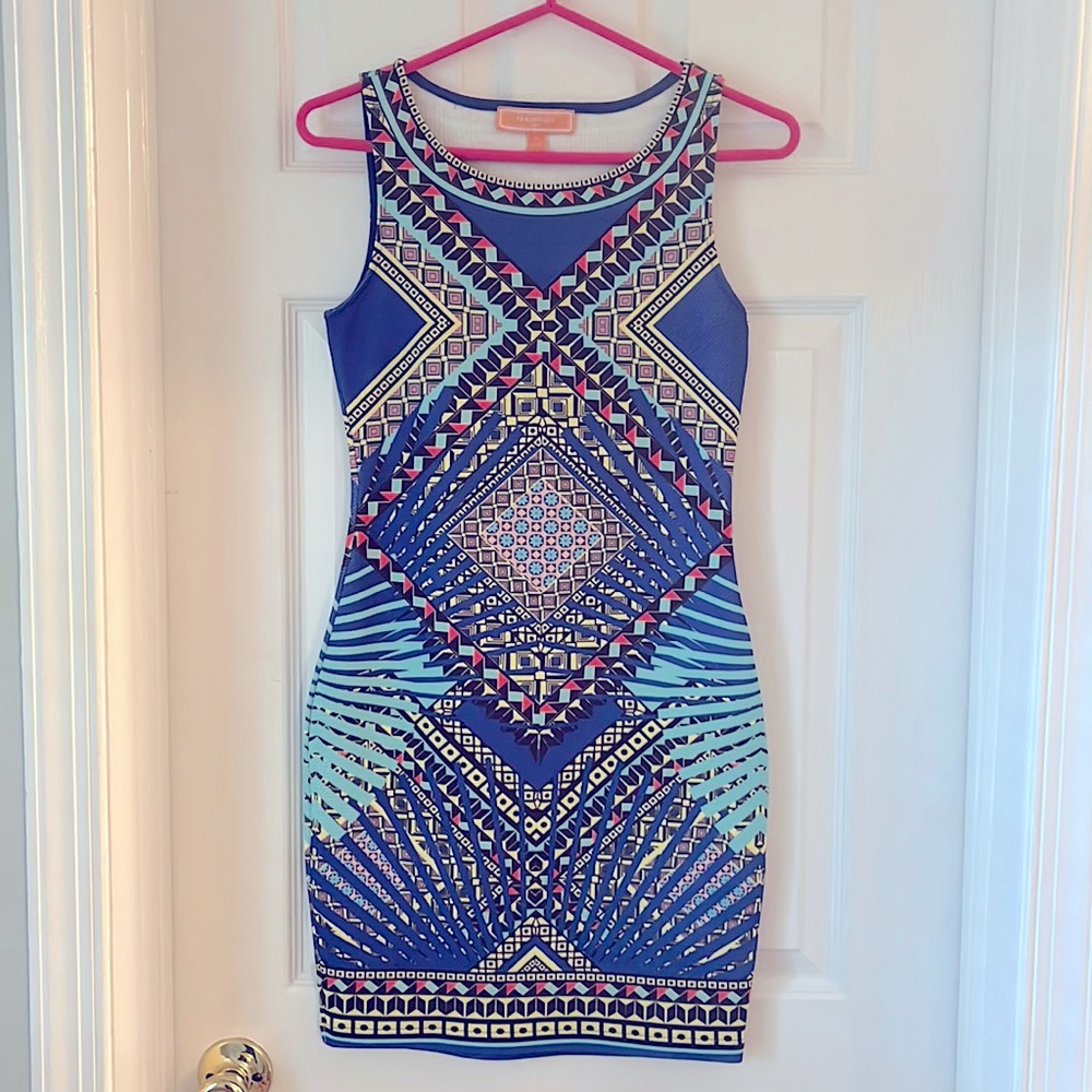 Peachpuff tribal print body on mini dress